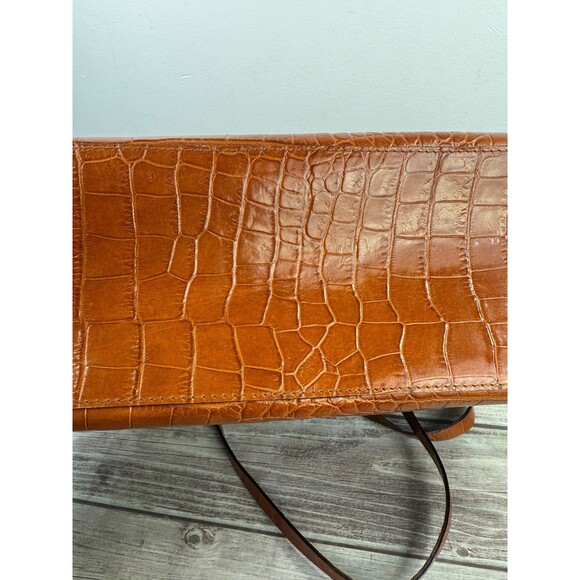 Italian Croc-Embossed Camel Brown Genuine Leather Tote bag Italy, Pristine - Picture 10 of 16